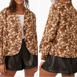 NWT new medium free people Cali blazer brown tan floral print jacket flowers